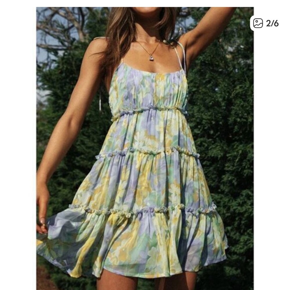 Commense Multi Floral Short Layered Cami Dress